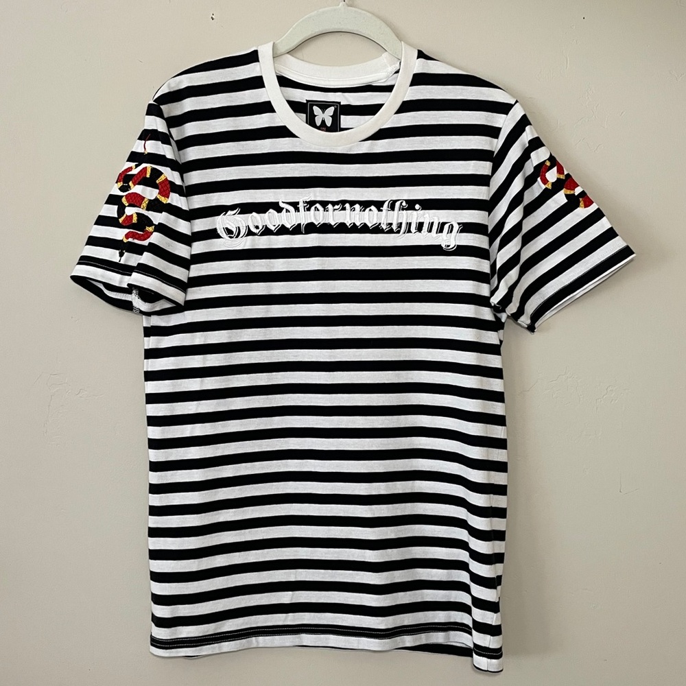 Striped t shirt embroidered snakes